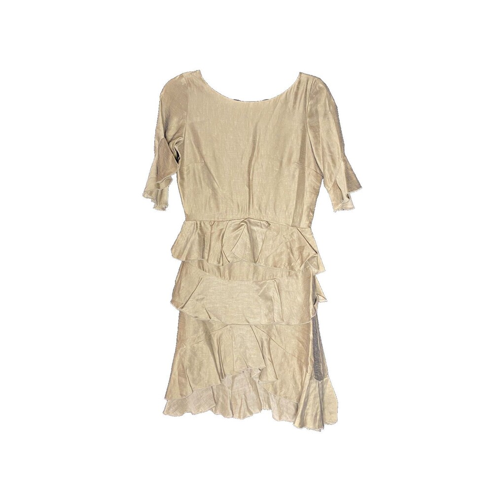Black Coral Women's Gold V-Neck Short Sleeve Tiered Dress Size 42 NWT